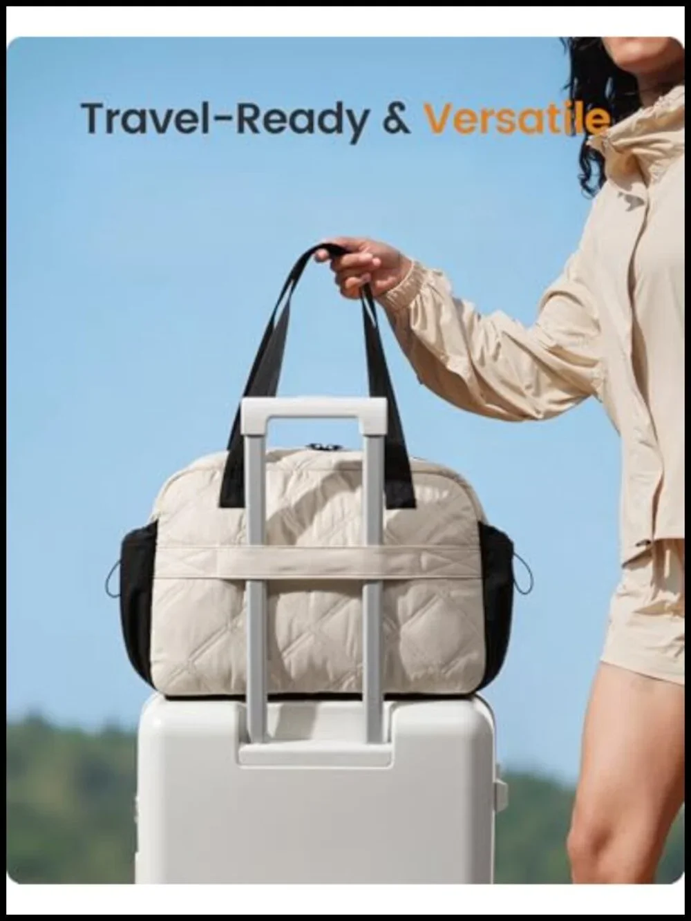 Lightweight Water-Resistant Nylon Tote Bag for Women with Cup Holder, Laptop